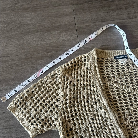 ⚡️ Sweaterworks Tan Cream Knit Lightweight Short Sleeve Cardigan - Picture 7 of 11